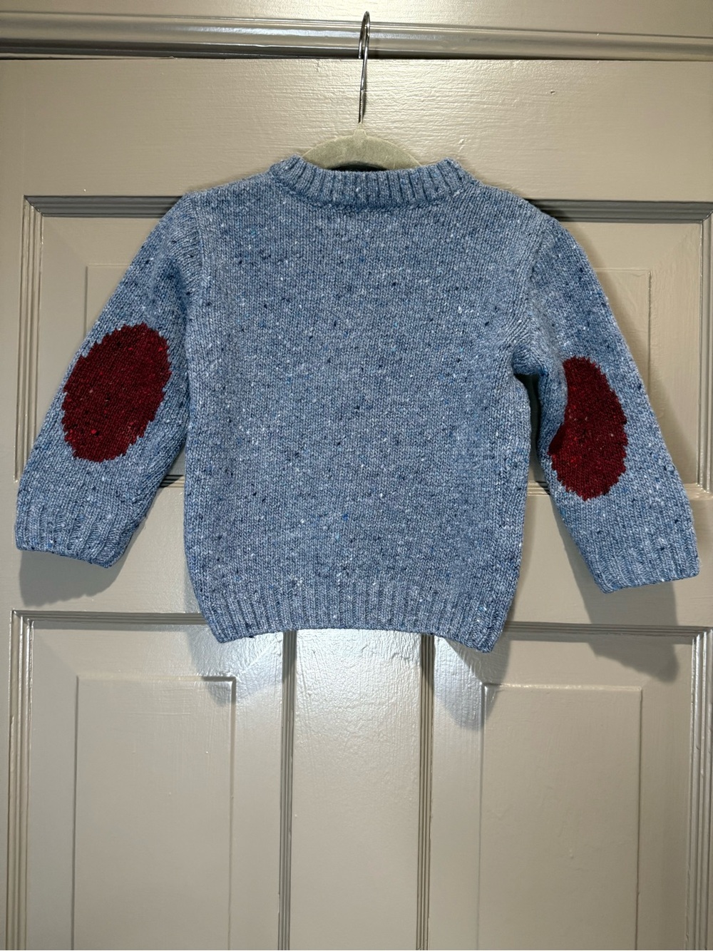 La Coqueta Blue Knit Sweater with Burgundy Elbow Patches